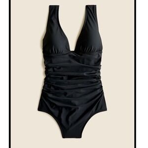 J.Crew Black Ruched One Piece Swimsuit Classic  Minimalist Chic‎ Women M READ